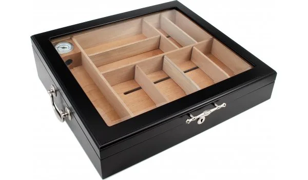 Humidor se skleněným víkem černý